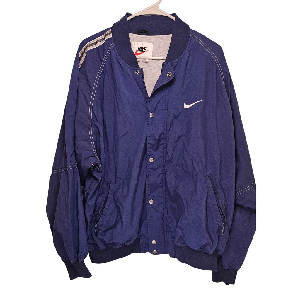 Nike Windbreaker Jacket Men's Large Blue Full‎ Zip Snap Y2K Athletic Outerwear